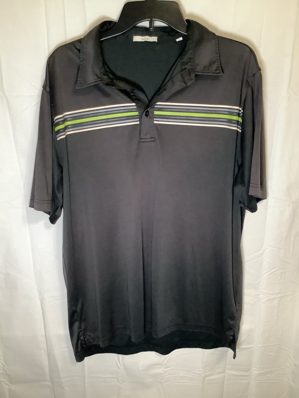 Sunice Black Polo with Green and Gray Stripes Large